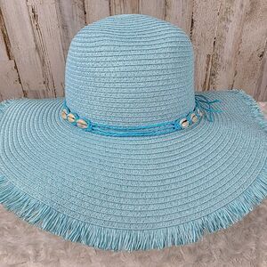Blue Seashell Wide Brim Sun Hat